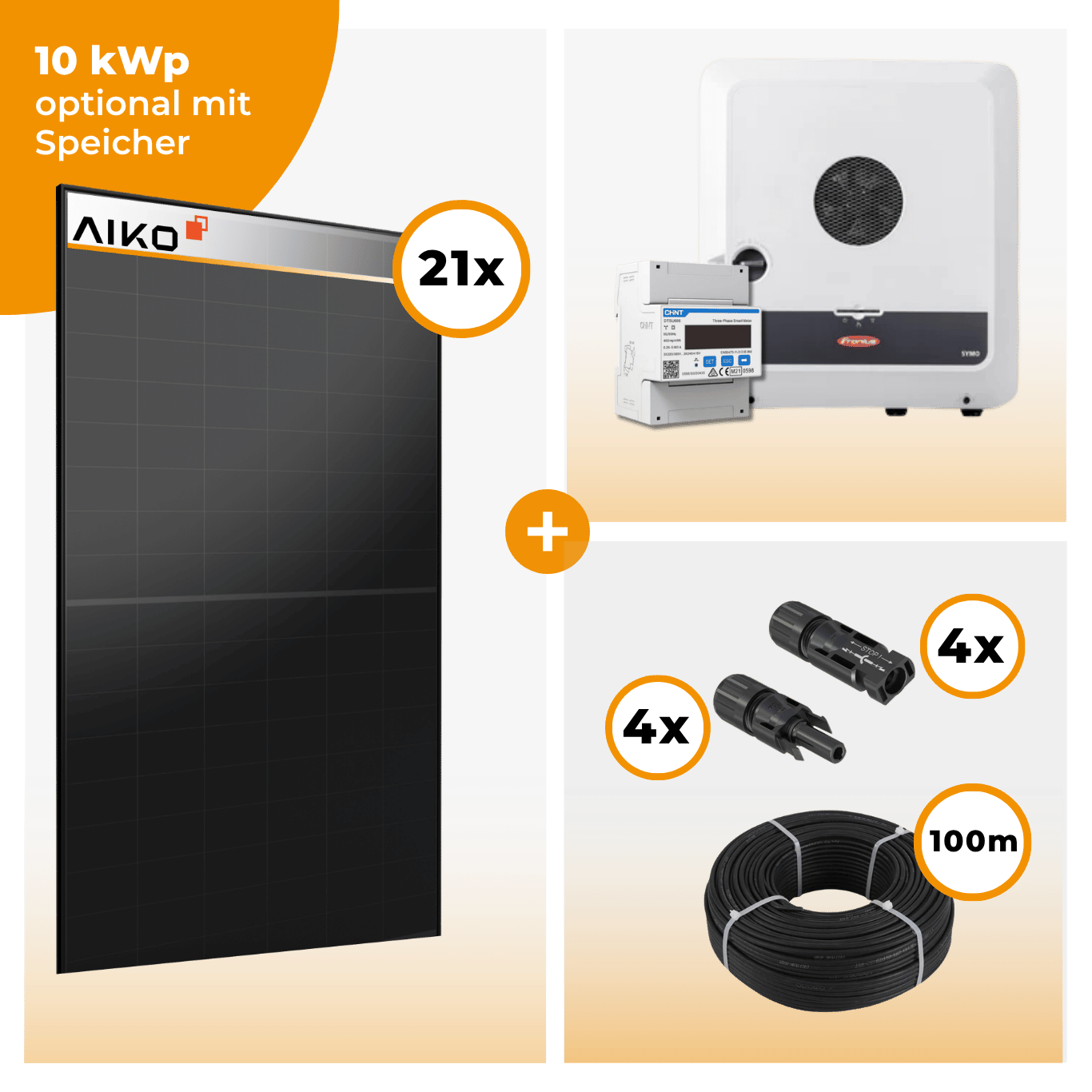 PV Komplettset 10 kWp – 21 x Aiko 470 Neostar 3S+ & Fronius Symo GEN24 Plus opt. Fronius Reserva Speicher