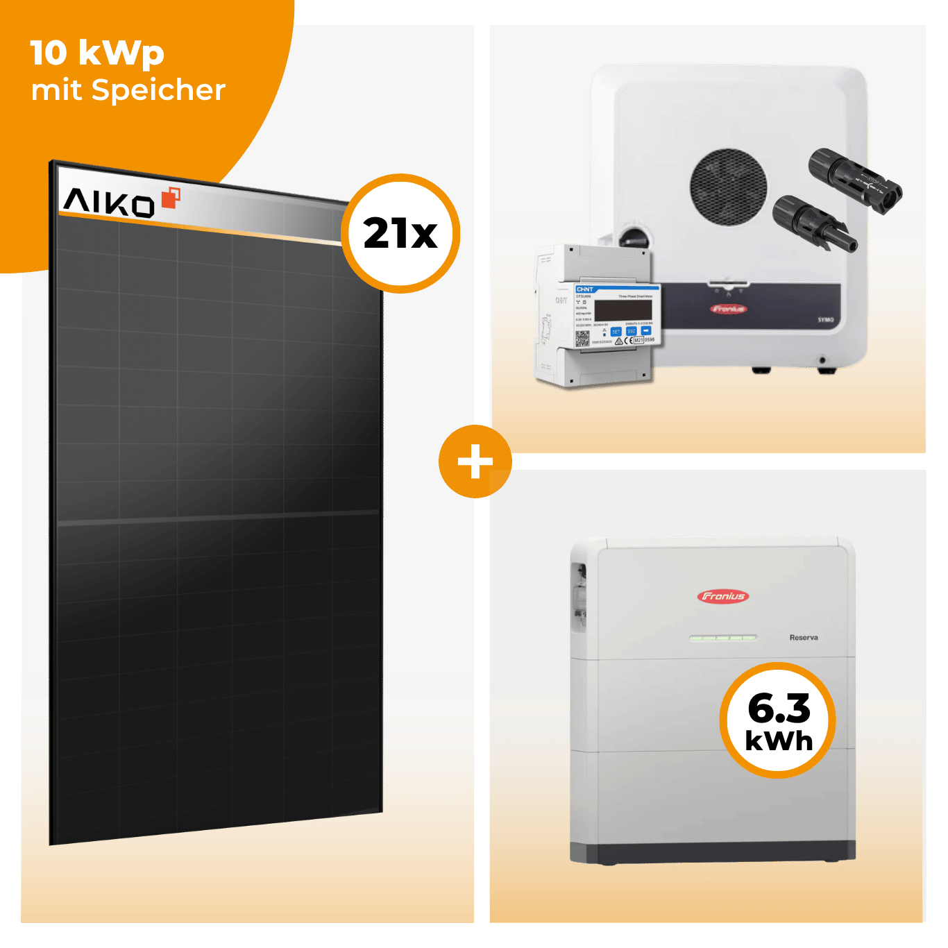 PV Komplettset 10 kWp – 21 x Aiko 470 Neostar 3S+ & Fronius Symo GEN24 Plus opt. Fronius Reserva Speicher