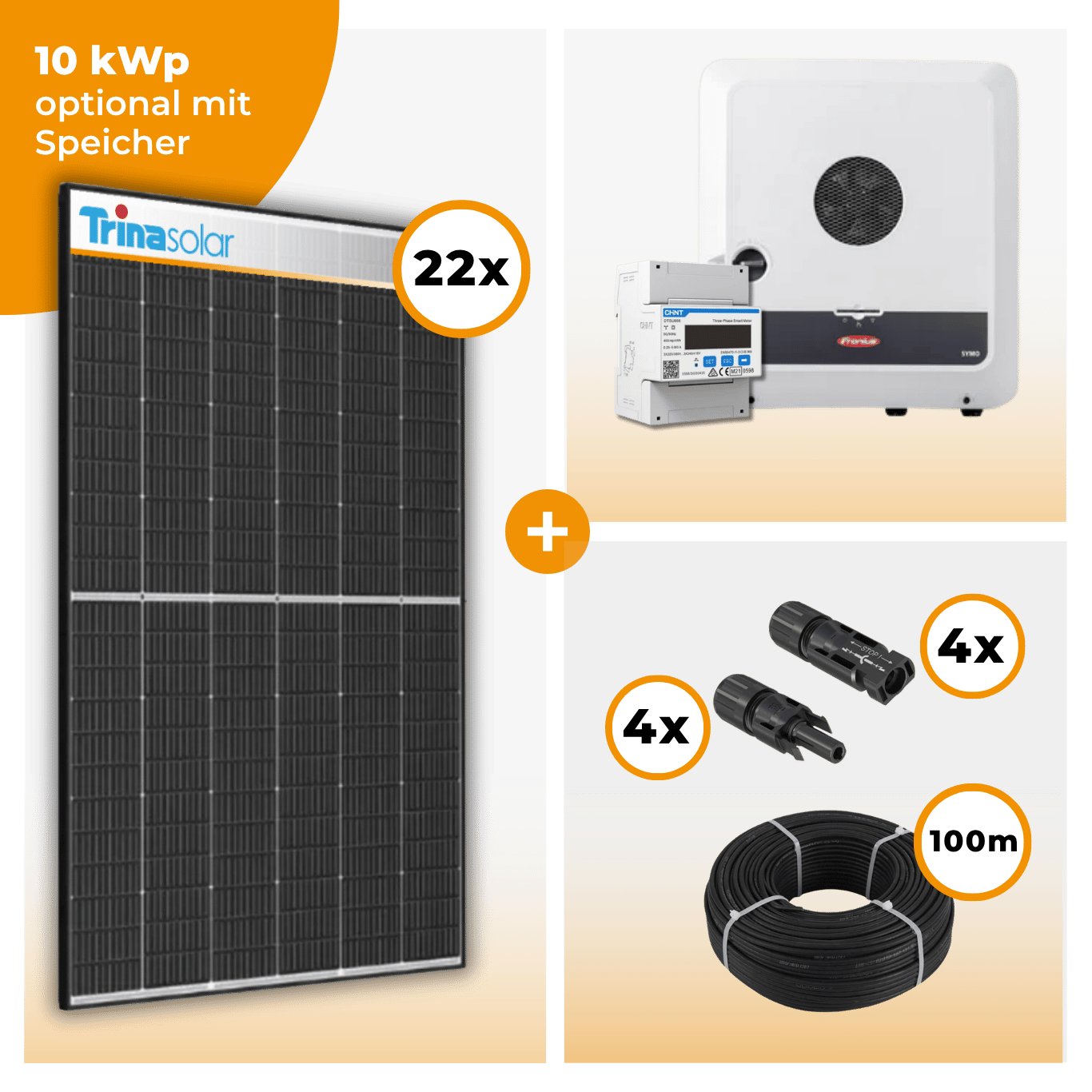 PV Komplettset 10 kWp – 22 x Trina 455 Black Frame & Fronius Symo GEN24 Plus opt. Fronius Reserva Speicher