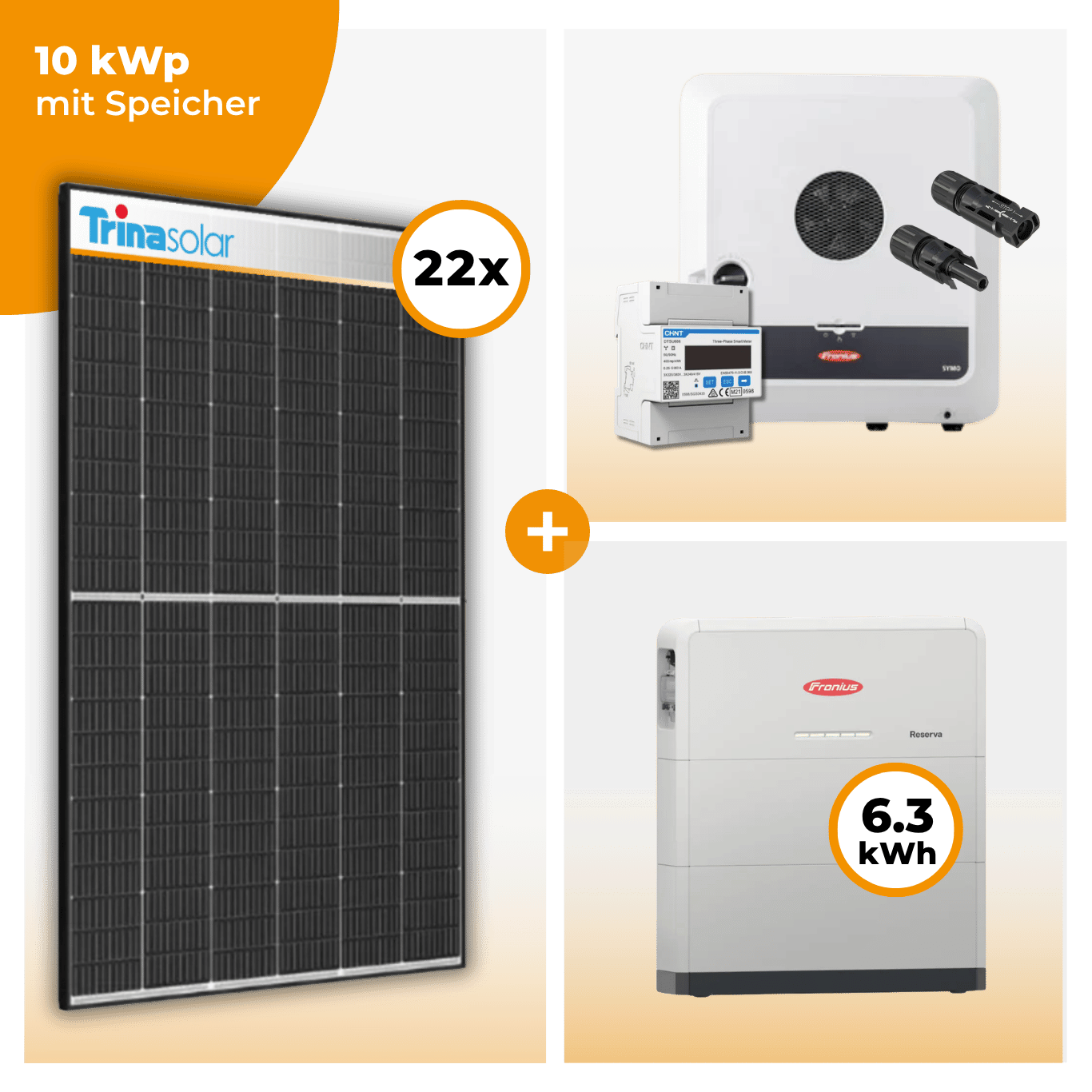 PV Komplettset 10 kWp – 22 x Trina 455 Black Frame & Fronius Symo GEN24 Plus opt. Fronius Reserva Speicher