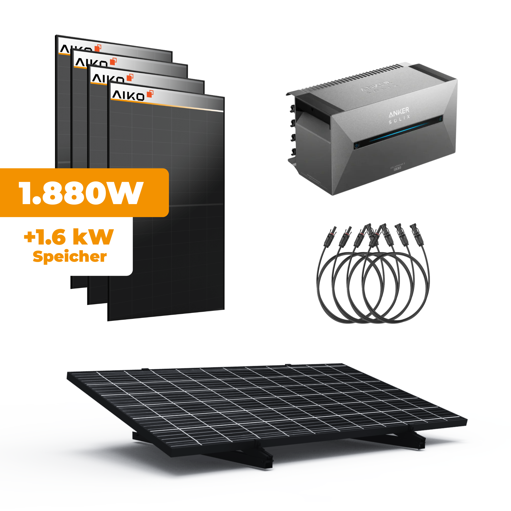 1880W Flachdach und Garten Anker Balkonkraftwerk Komplettset