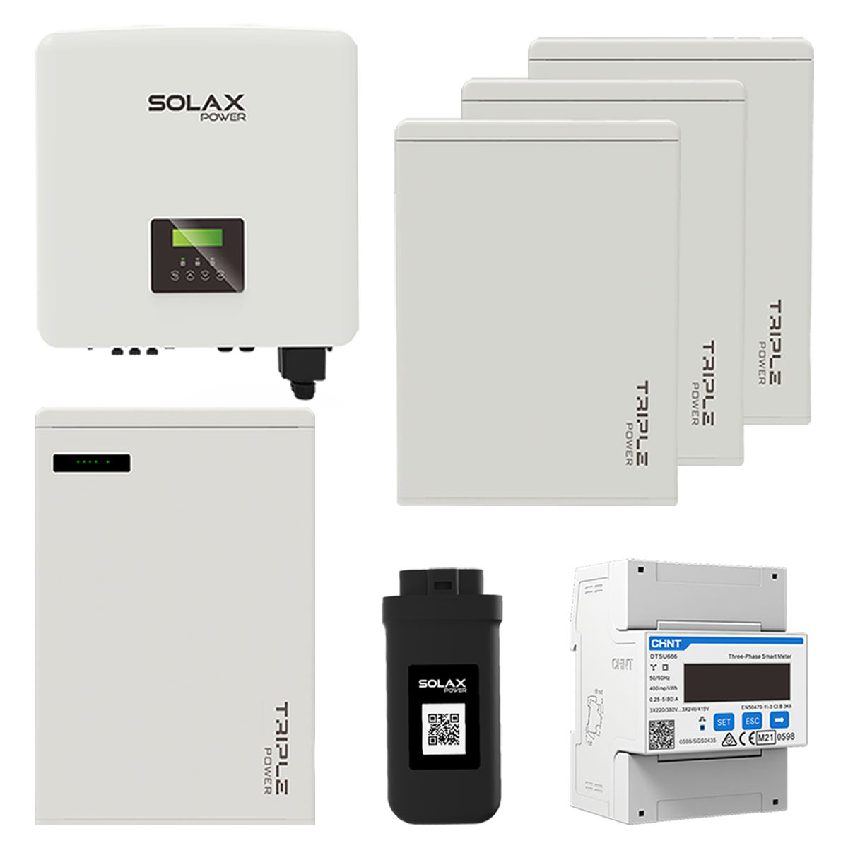 Inverter ibrido SolaX X3 G4 da 15 kW con accumulo T58 (11,5 kWh - 23 kWh) e set di accumulo solare con contatore intelligente